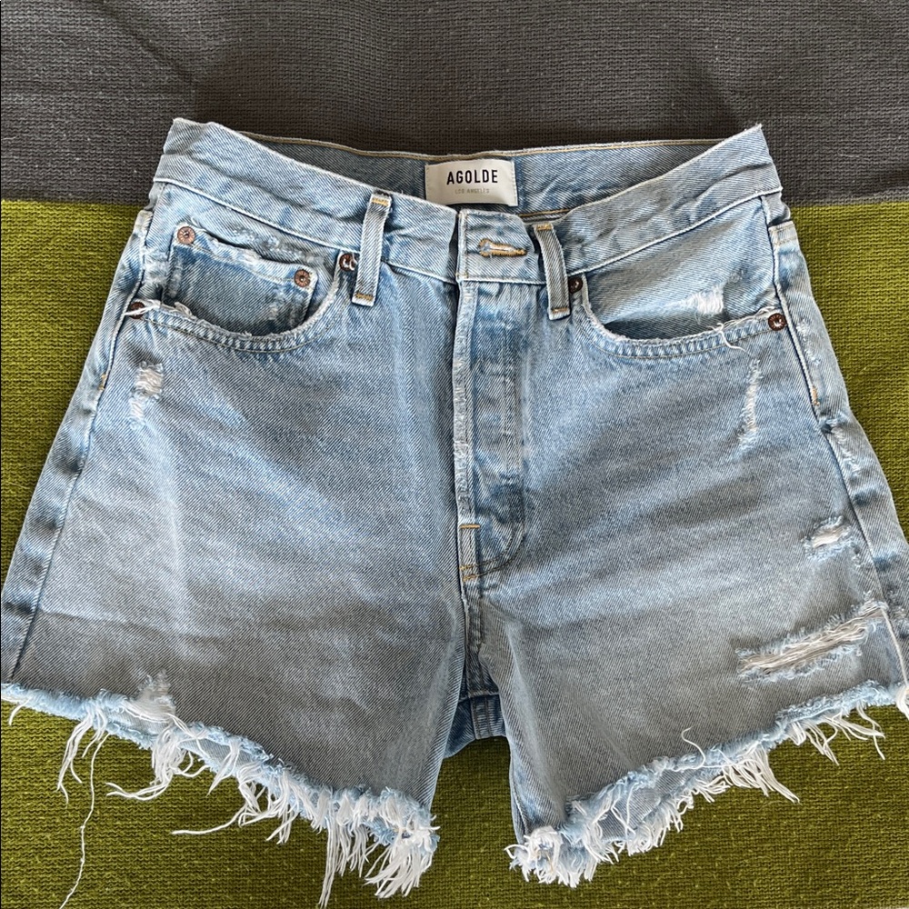 Agolde Parker Long Denim Shorts - Light Blue- size 25